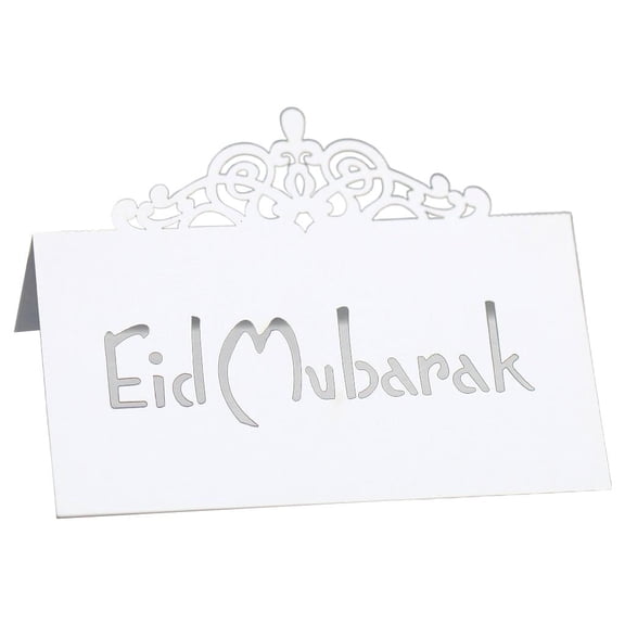 Yihuala 100Pcs 3D Floral Crown Eid Table Invitation Cards Hollow Out Letters Paper Placecard Festival Party Decoration