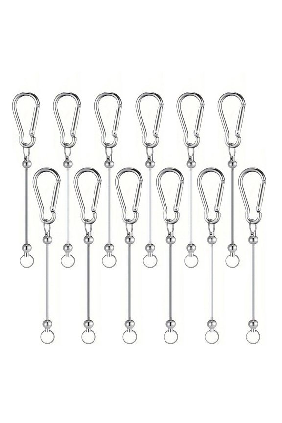 12 Beadable Keychain Rod,Silver Bead Keychain Beaded Keychain for Pendant DIYS,Alloy Blanks Keychain Accessories Bulk