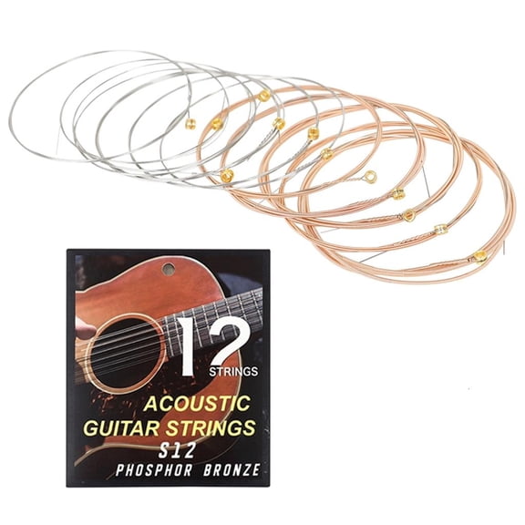 Yihuala 12Pcs Acoustics Guitar Strings Folk Guitar Phosphor Coppers Wire Strings Musical Instrument Accessories Easy to Use