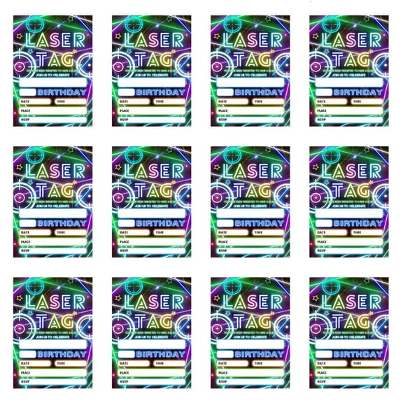 Yihuala 12Pcs Black Background Birthday Invitations 5x7Inch Fluorescent Pattern Paper Invitations Card For Birthday Celebration