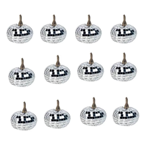 Yihuala 12pcs Silver Shimmering Simulated Pumpkin Ornament Sparkling Festival Dining Room Shelf Display Decoration