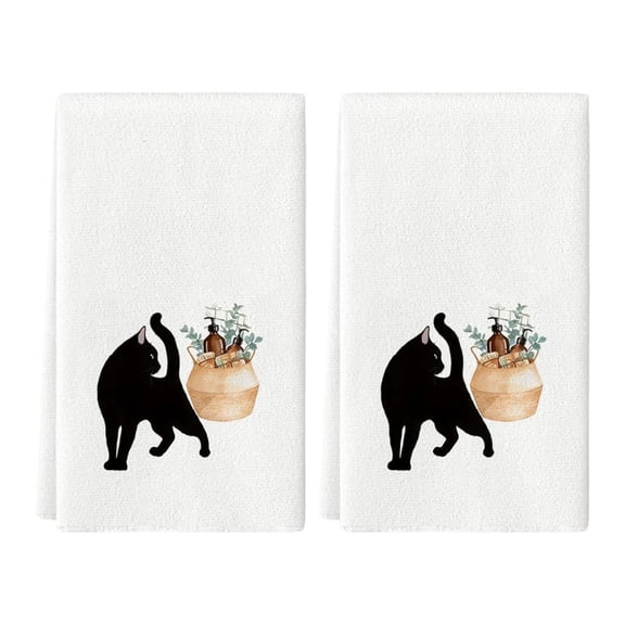 Yihuala 2 Piece Cartoon Cats Design Kitchen Hand Towel Super Soft Microfiber Dishcloth For Dishes Utensils Drying