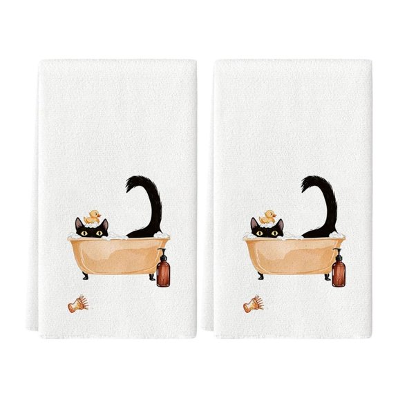 Yihuala 2 Piece Cartoon Cats Design Kitchen Hand Towel Super Soft Microfiber Dishcloth For Dishes Utensils Drying