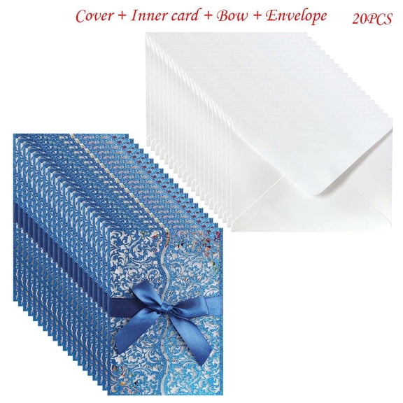 Yihuala 20pcs Glitter Hollow Invitations Cards with Envelopes Ribbon for Wedding Invite Valentine's Day Bridal Shower Party Supplies