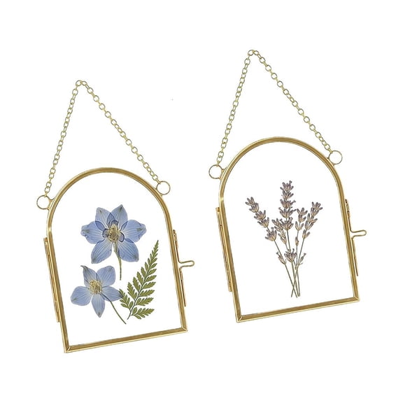 Yihuala 2Pcs Pressed Flower Frame Double Glass Display Hanging Miniature Photo Frame With Metal Chain For Home Wall Decors