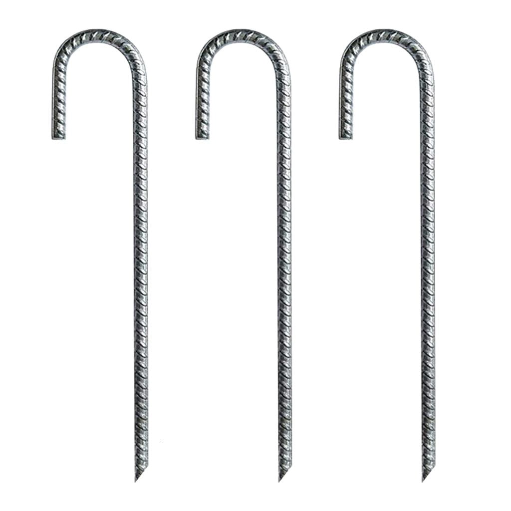 Yihuala 3Pcs Galvanised Steel Ground Anchors Stakes L/Ushape Trampolines Rebars Stakes Tent Nails Garden Stake Camping Tent Peg