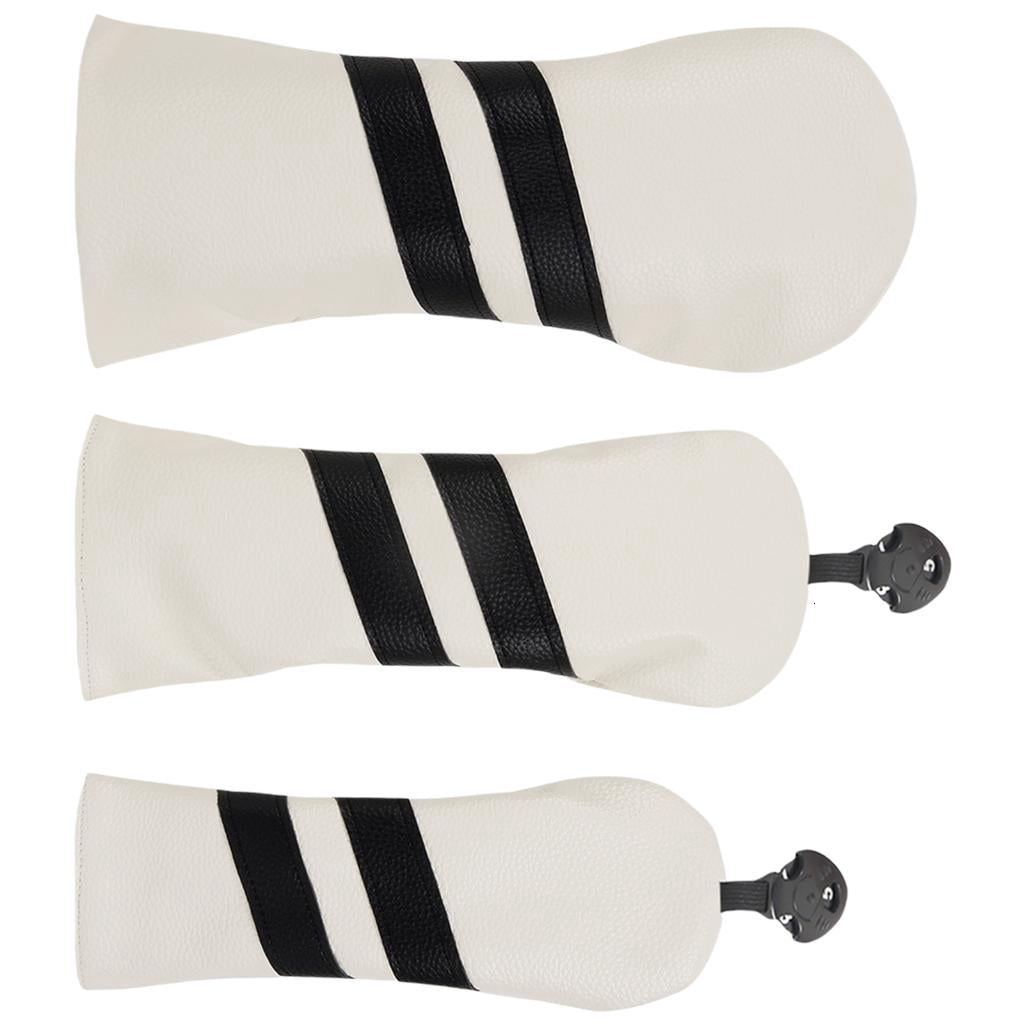 Yihuala 3Pcs Stripe Pattern Driver Headcover PU Golfs Club Head Cover Golfs Club Headcover for Driver and Wood