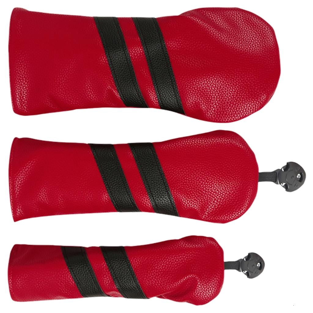 Yihuala 3Pcs Stripe Pattern Driver Headcover PU Golfs Club Head Cover Golfs Club Headcover for Driver and Wood