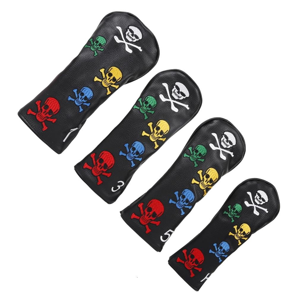Yihuala 4Pcs PU Golfs Club Head Cover Pattern Wood Headcover Golfs Driver Hybrids Head Cover