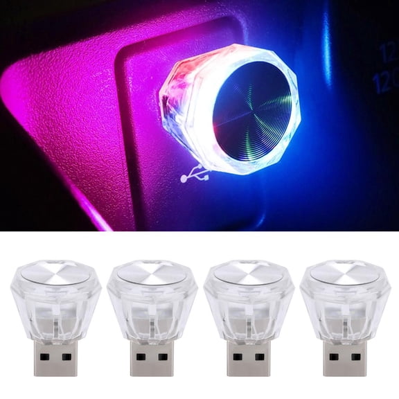 Yihuala 4Pcs Small Car LED Lamp Cars Cigarettes USB Atmospheres Light Indoor Decorative Light Lighting