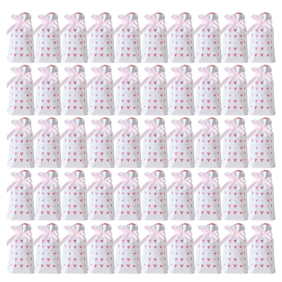 Yihuala 50Pcs Romance Heart Designs Drawstring Bags Heart Shape Drawstring Bags For Valentines Day And Special Event