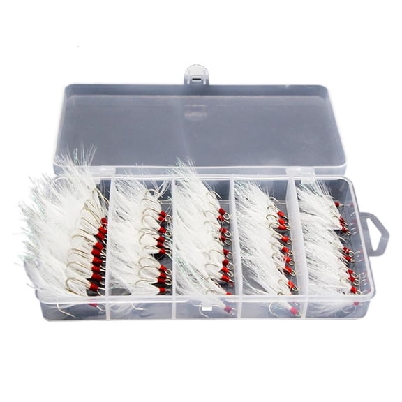 Yihuala 50pcs Feathered Treble Hooks Size Barbed Strong Pull for Spinner Crankbait Lure Baits Fishing