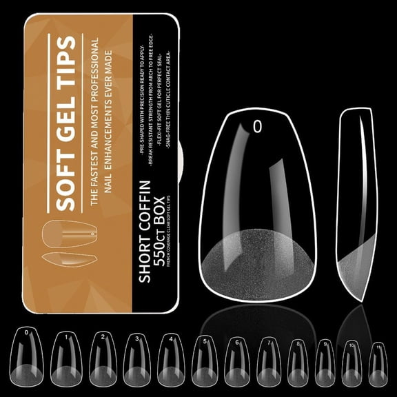 Yihuala 550PCS Almond Gel Nails Tips Pre Etched False Nails Clear Full Covers Soft Acrylic for Manicures