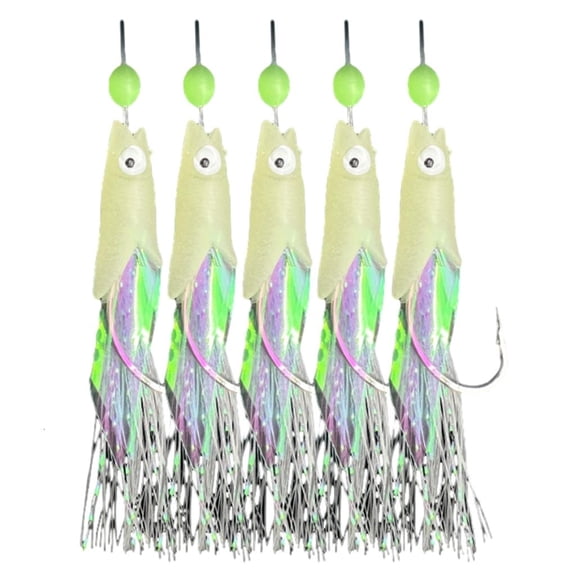 Yihuala 5Pcs Glows Fishhooks Fishing Hook for Salt/Freshwater, Fishing Rig Fishing Lures Baits Rig Fish Skin Sea Rig
