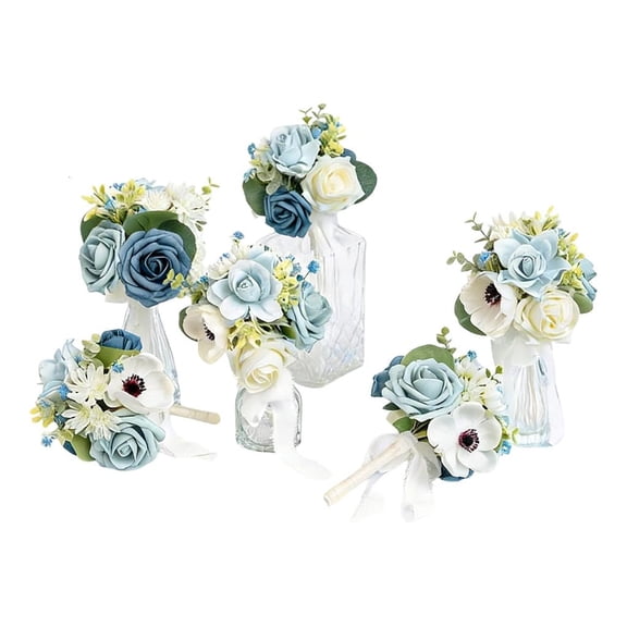 Yihuala 6Pcs Wedding Bouquets with Ribbon for Bridals and Bridesmaid Realistic Artificial Rose Flower Bouquets Photography Tool