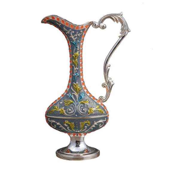Yihuala Antique Metal Vase Engraved Pattern Flower Arrangement Container With Handle For Living Room Table Centerpieces Decors