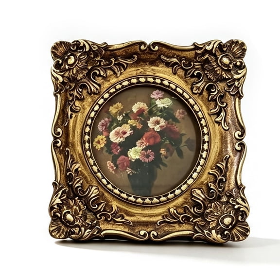 Yihuala Antique Tabletop and Wall Hanging Picture Holder, Ornate Resin Photo Frame With Raised Florals Detail for Nightstands, Study Desk and Shelf
