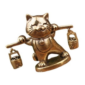 Yihuala Artistic Metal Fortunes Cats Miniature Figurine Ornament Antique Kitten Statue Home Decors Bring Prosperity