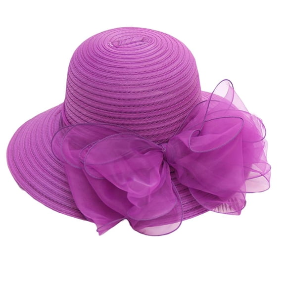 Yihuala Bucket Hat Organza Sun Hat for Women Party Wedding Photo Props Organza Bowknot Hat Wide Brim
