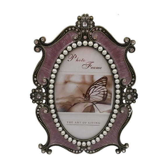 Yihuala Decorative Ornate Antique Oval Photo Frame With Detailing Crystal Pearls Trimmed Picture Frame Tabletop Display