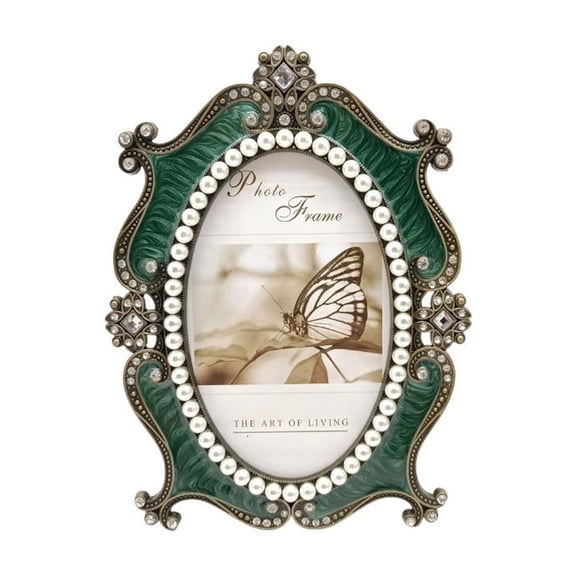 Yihuala Decorative Ornate Antique Oval Photo Frame With Detailing Crystal Pearls Trimmed Picture Frame Tabletop Display