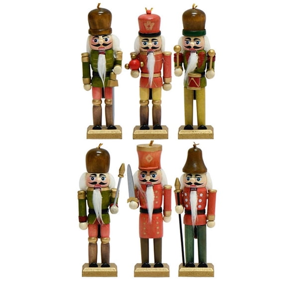 Yihuala Decorative Wood Nutcrackers Collection Colorful Wood Nutcrackers Set Delicate Festival Tabletop Display Holiday Decors