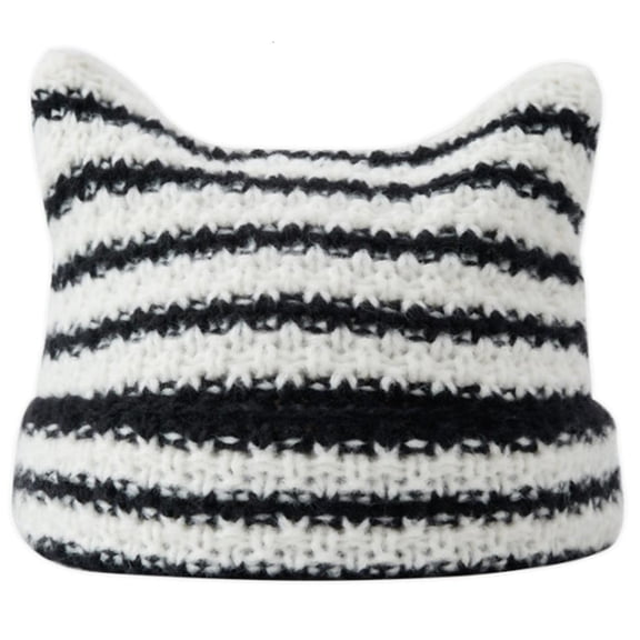 Yihuala Devil Horn Hat Hat Striped Knit Hat Ear Crochet Knitted Hat Skullies