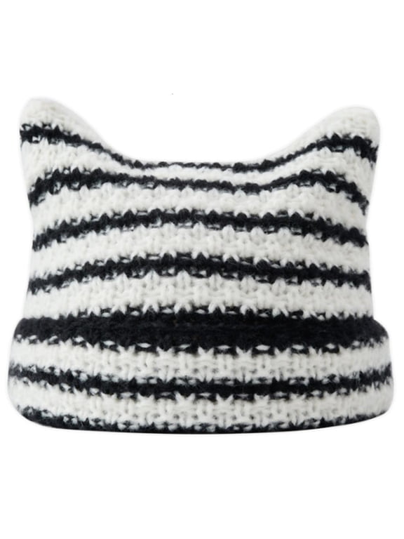 Devil Horn Hat Hat Striped Knit Hat Ear Crochet Knitted Hat Skullies