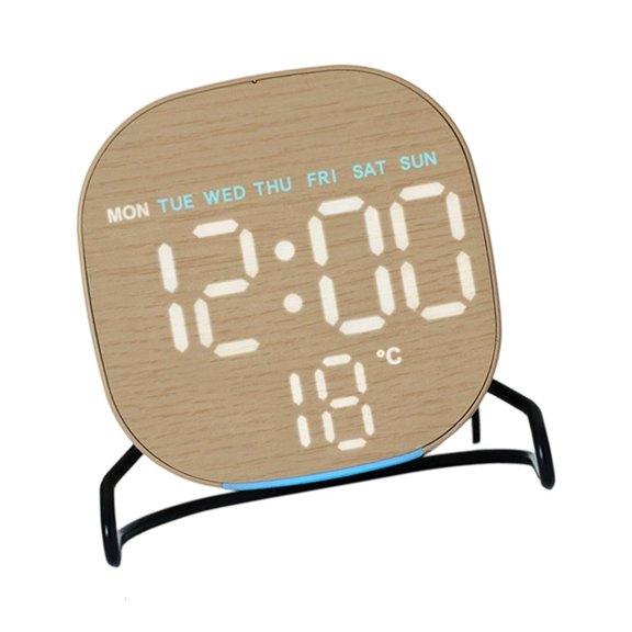 Yihuala Elegant Wood Grains Digital Alarm Clock With Large LED Display Ambients Night Light Countdown Timer For Bedroom Bedsides
