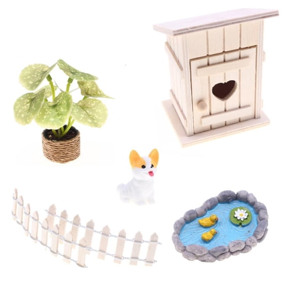 Yihuala Fairies Garden Decorative Miniature Garden Scene Set with Pool Fence Dog Figurine For Creative Scene Display Accessory