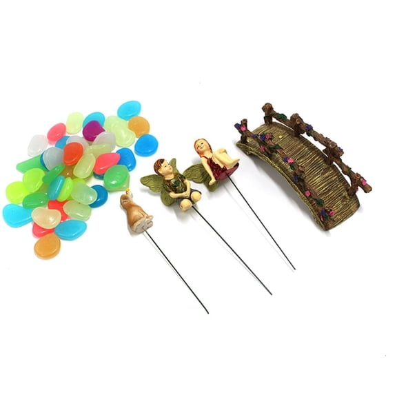 Yihuala Fairy Garden Accessories Outdoor Indoor Miniature Fairies Stake Bridge Stone Figurines Ornaments Yard Decorations