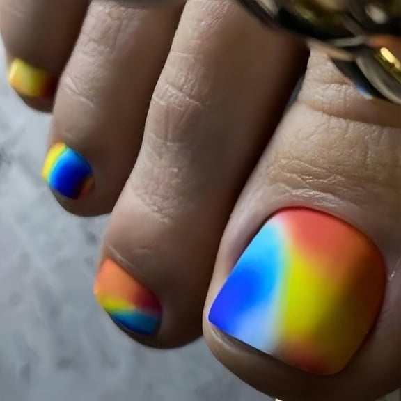 Yihuala Glossy French Tips Fake Toenails with Designs Square Press on Toenails Stick on Toe Nails Women Full Covers Toenails