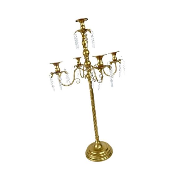 Yihuala Gold Color Crystal Pendants Candleholder With Multi Cups Candelabra For Festives Celebration And Dining Table
