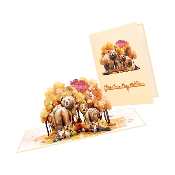 Yihuala Handmade Popup Bear Mother's Day Card Floral Invitation with Envelope Foldable Birthday Mom