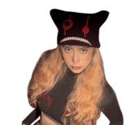 Hat Winter Casual Knitted Cap Y2K-Girl Hot Picture Hat with Crocheted Slouchy Hat Cartoon Ear Knit Hat Y2K-style Party Hat Photo Props Hot Slouchy Crocheted Hat