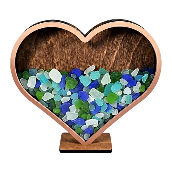 Yihuala Heart Shape Seashells Display Box with Clear Acrylic Front Wood Seashells Holders for Collections Small Shadows Box