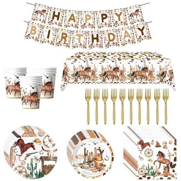 Yihuala Horse Party Plates Napkins Horse Party Tableware Set Western Birthday Party Supplies Western Theme Table Decorations