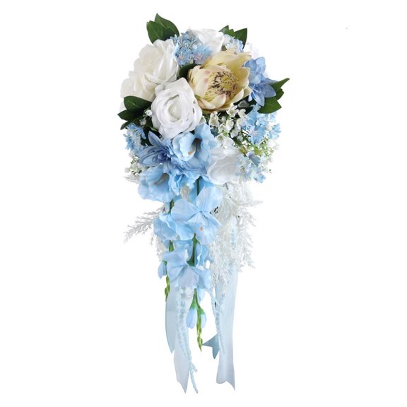 Yihuala IceBlue Rose Artificial Flower Bridals Bouquets for Tossing Bouquets Wedding Ceremony Anniversary