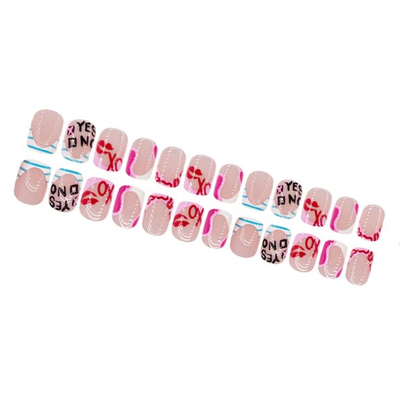 Yihuala Letter Pattern Short Square False Nails Valentine's Day Celebrations Nails Accesories Quick Application