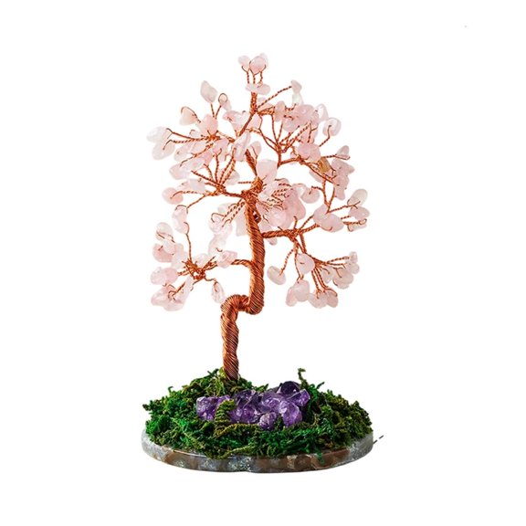 Yihuala Lucky Crystal Money Tree Sculpture Gemstones Prosperity Ornament Home Desktop Decors for Wealth and Fortunes