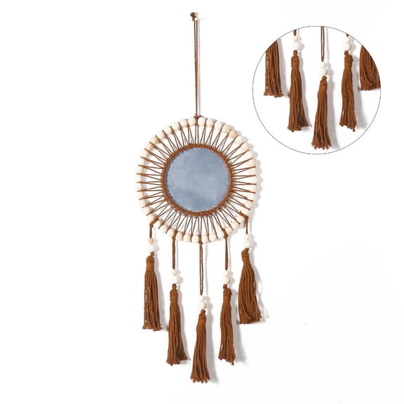 Yihuala Macrames Wall Mirrorr Fringes Round Mirrorr Art Home Room Decor for Apartment Living Room Bedroom Christmas Decor