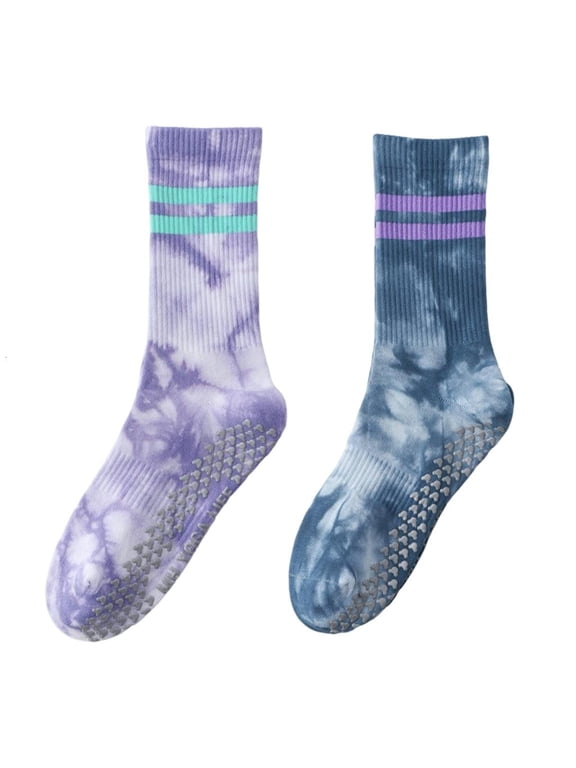 Pack of 2 Pair Lovely Tie Dye Cotton Socks with Slip Bottom Design for Sports Gym Giving