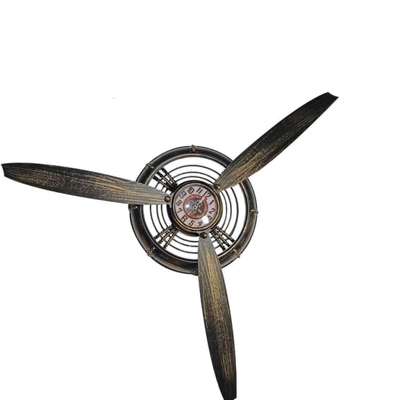 Yihuala Quiet Propeller Wall Clock Iron Deck 26.4x26.4 Inch Vintage Aircraft Sculpture Easy Install Creative Present Concept