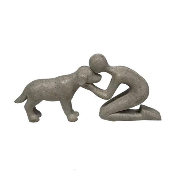 Yihuala Resin Ornament Human and Dog Figurine Sculpture for Desktop Bookshelf Living Room Decors Dog Owners Remembrance