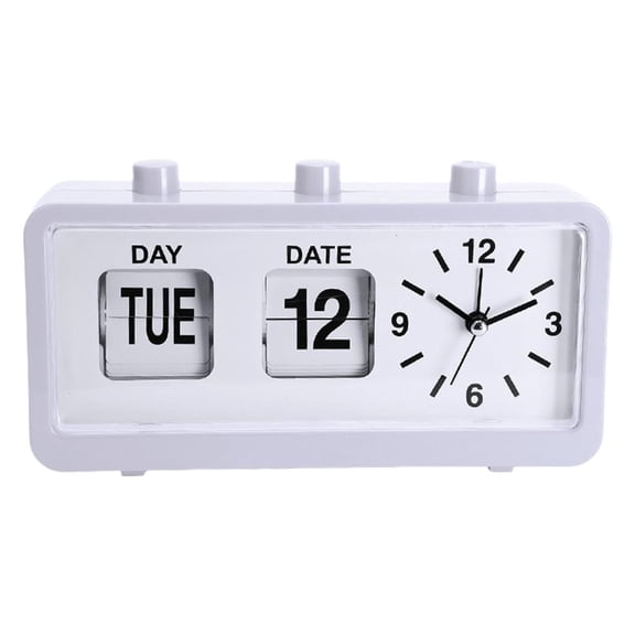Yihuala Retro Manual Analog Flipped Calendar Mechanical Alarm Clock for Home Improvements Desktop Clock Battery Operated