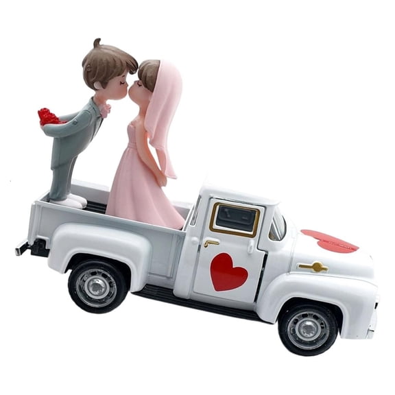Yihuala Retro Pickup Truck Model with and Groom Figurines Ornament For Wedding Cake Toppers Decoration Couples