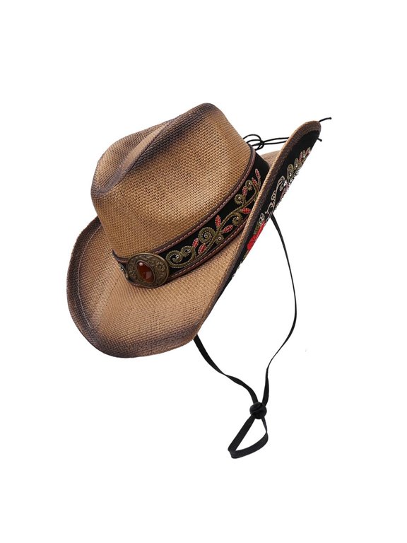 Retros Styles Paper Straw Buckaroo Hat Breathable Outdoor Western Hat Music Festival Party Accessories