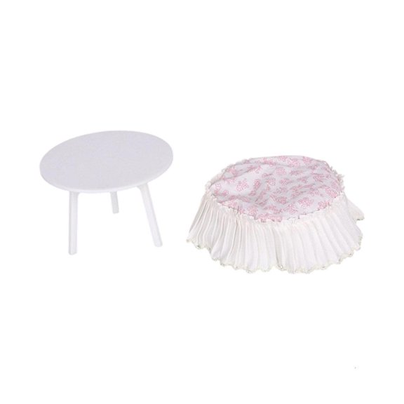 Yihuala Round Side Table Model Figurine Decorative Furniture For Doll House Landscape With Lace Flower Table Cloth Scene Props