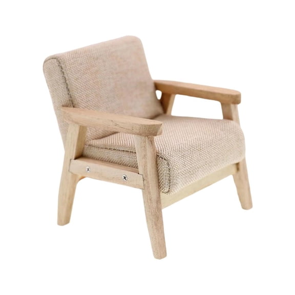 Yihuala Scale Furniture Chair 1:12 Model, Wooden Armchair with Fabric Cushion for Small Living Room Decor Projects Use