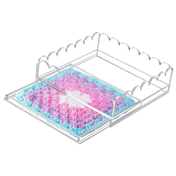 Yihuala Scalloped Basket Acrylic Scalloped Tray Clear Acrylic Trays with Drawer for Insert Photos,Art,and Fabric Needlepoint